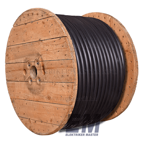 Egy nagy, fából készült orsón fekete elektromos kábel van feltekerve. (Feliratozva AI-val)