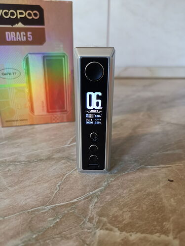 Voopoo Drag 5 - Front panel with display, buttons, and USB-C connector