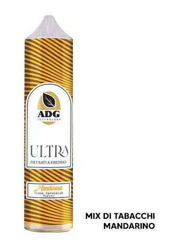 The image depicts a tobacco product flavored with ADG Ultra mandarin, which is cold-filtered. (Labeled by AI)