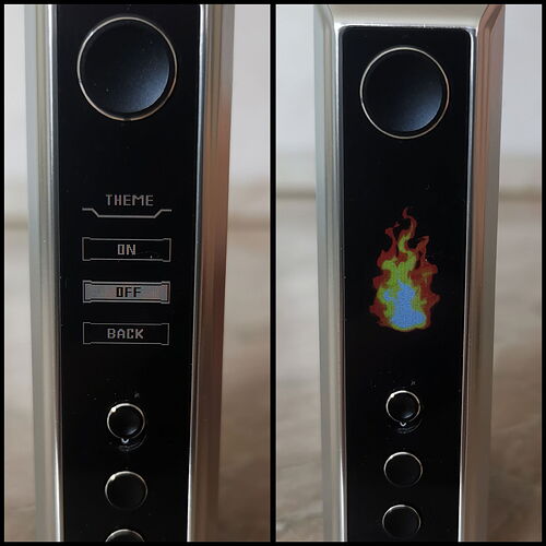 Voopoo Drag 5 - Animated fire effect setting in the Theme menu item