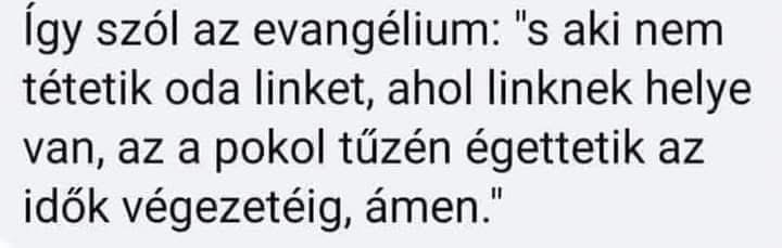 The image contains a Hungarian quote from the Gospel which warns that whoever does not place the link in its proper place will suffer in eternal fire. (Subtitled with AI)