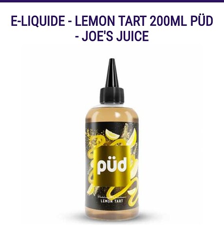 E-liquide de 200 ml de la marque Püd, au goût de tarte au citron. (Sous-titré par IA)