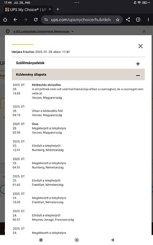 L'image montre une page de suivi de colis UPS où le statut du colis est « Livraison refusée » avec l'explication que le destinataire n'avait pas d'informations de facturation pour ce colis et ne l'a pas reçu. (Légendé par IA)