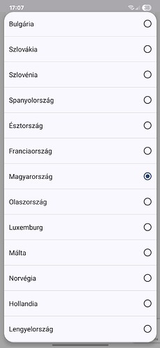 The figure shows a country selection list, in which "Hungary" is selected. (Labeled by AI)