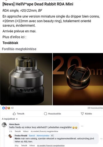 L'image présente le HellV*ape Dead Rabbit RDA Mini, un produit vaporisateur dripper single de 20 mm, dont la disponibilité est prévue en mai. (Sous-titré par l'IA)