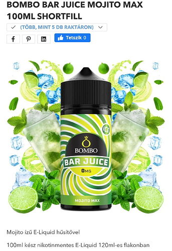 The image shows Bombo Bar Juice Mojito Max 100ml shortfill e-liquid, which offers a refreshing mojito flavor. (Captioned by AI)