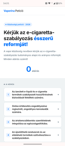 Vaperina Petíció — Az e-cigaretta-szabályozás tudományos alapú reformjáért