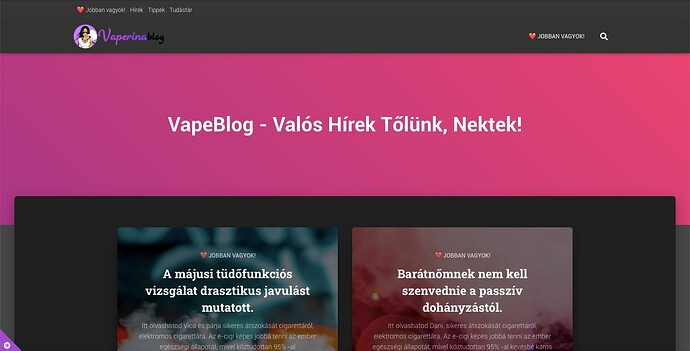 Ez a kép a VapeBlog weboldalt mutatja, amely valós híreket oszt meg a dohányzásról való leszokásról és az e-cigarettákról. (Feliratozva AI-val)