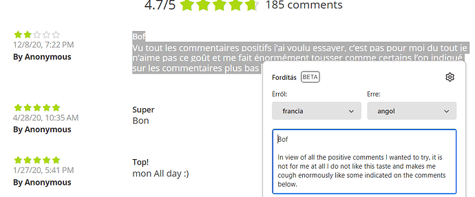 A screenshot shows a review section of a website with various opinions, and an overall rating of 4.7/5, with 185 comments. (Caption by AI)