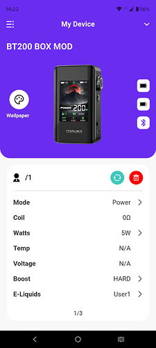 Lost Vape Centaurus BT200 - Centaurus app interface