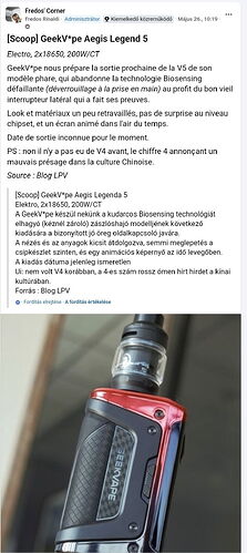 The image shows a GeekV*pe Aegis Legend 5 e-cigarette model, which abandons Biosensing technology in favor of a traditional side switch, and has an animated screen. (Subtitled by AI)