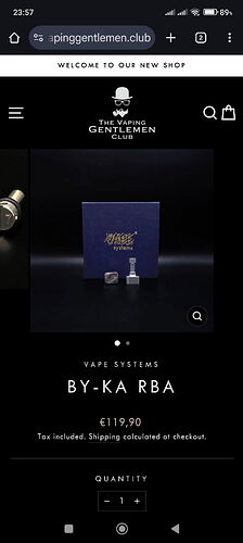 Le site annonce un système de vape RBA BY-KA à 119,90 €, taxes comprises, les frais de livraison étant calculés au moment du paiement. (Sous-titré par IA)
