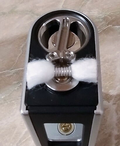 Vandy Vape Nova AIO - Nova RBA on 2.5mm inner diameter with 7 wraps Kanthal wicked with BP Mods cotton