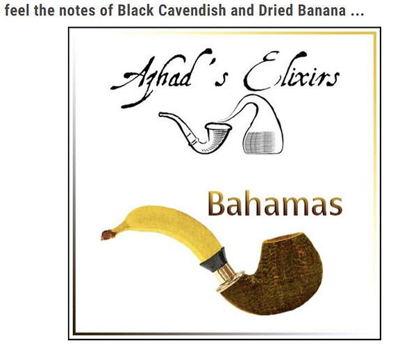 A yellow banana inserted into a pipe is visible in the picture, which bears the inscription "Azhad's Elixirs" and the title "Bahamas". (Subtitled with AI)