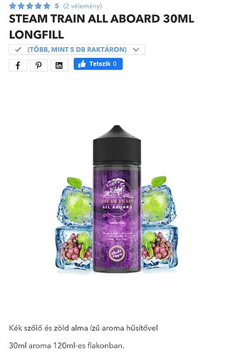 The image shows a 30ml Steam Train All Aboard flavor bottle with a cooling blue grape and green apple flavor. (Labeled by AI)