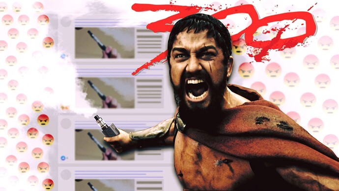 A képen egy dühös, harcos kinézetű férfi látható, aki egy vape eszközt tart, miközben háttérben sok dühös emoji és közösségi média kommentek jelennek meg. (Feliratozva AI-val)