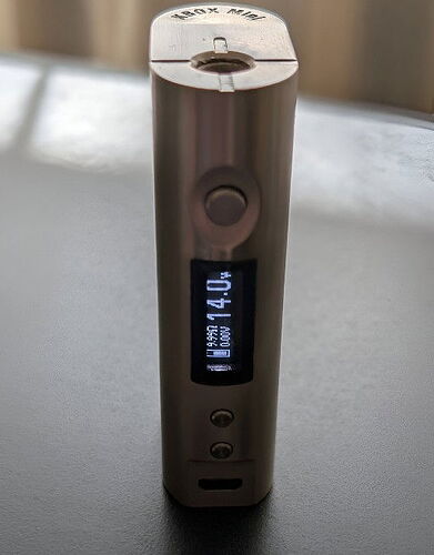 The image shows a silver-colored e-cigarette mod, its digital display indicating 4.0V voltage. (AI-generated caption)