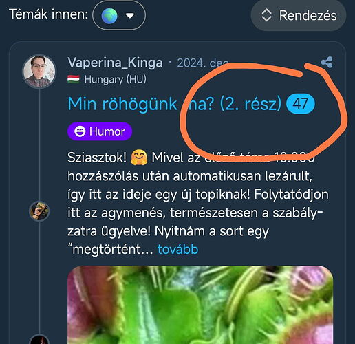 The image shows an online forum post where Vaperina_Kinga started a new humor-themed topic titled 'What are we laughing at today? (Part 2)', which has 47 replies. (Subtitled by AI)