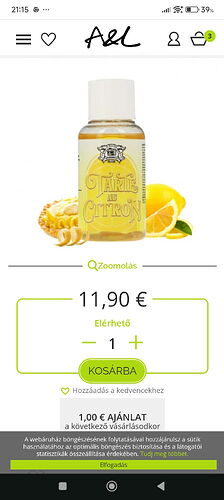 Dans la boutique en ligne A&L, un arôme citron appelé Tarte Au Citron est disponible pour 11,90 €, avec une option d'ajout au panier. (Sous-titré par IA)