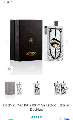 In the picture, a DotPod Max Kit 2100mAh Tattoo Edition e-cigarette and its elegant, black presentation box are visible. (Subtitled with AI)