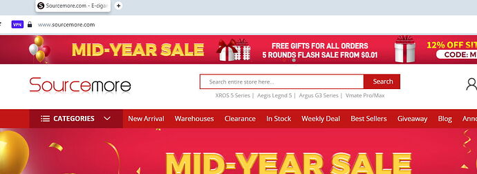The screenshot is of an online store, Sourcemore, advertising a mid-term promotion, offering free gifts and a 12% discount. (Captioned by AI)