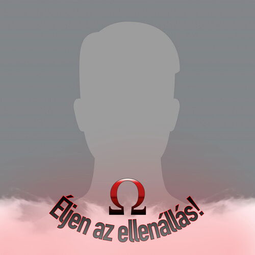 Az image egy árnyéksilhouette-et ábrázol, alatta pedig az Omega szimbólum és az "Éljen az ellenállás!" magyar felirat látható. (Feliratozva AI-val)