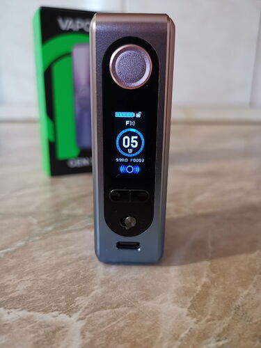 Vaporesso GEN SE - Front panel with display, buttons, and USB-C port