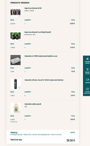 Le prix indiqué comprend un kit Vaporesso Armour GS, des pods Vaporesso Armour G, un étui pour accu 18650 Calumette et des étuis en silicone, ainsi qu'un sac de rangement en coton Calumette. (Sous-titré par IA)