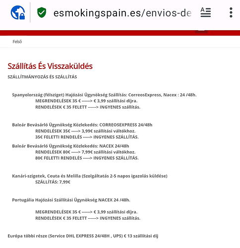 La page détaille les frais et conditions de livraison pour les commandes depuis l'Espagne et les régions avoisinantes, en soulignant les options de livraison gratuite liées à la valeur de la commande. (Sous-titré par IA)