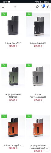 The screen shows the interface of a mobile application featuring Eclipse vape mods in different colors with their prices and a "New" tag. (Subtitled with AI)