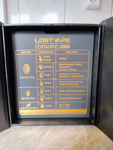 Lost Vape Centaurus BT200 - Button instructions